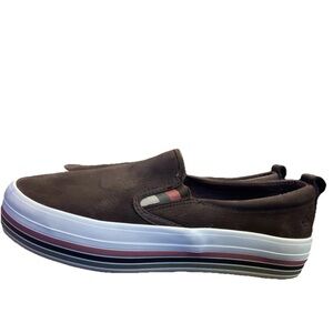 Sperry Women’s 8.5 Suede Platform Slip-On Trendy Sneakers Striped Sole